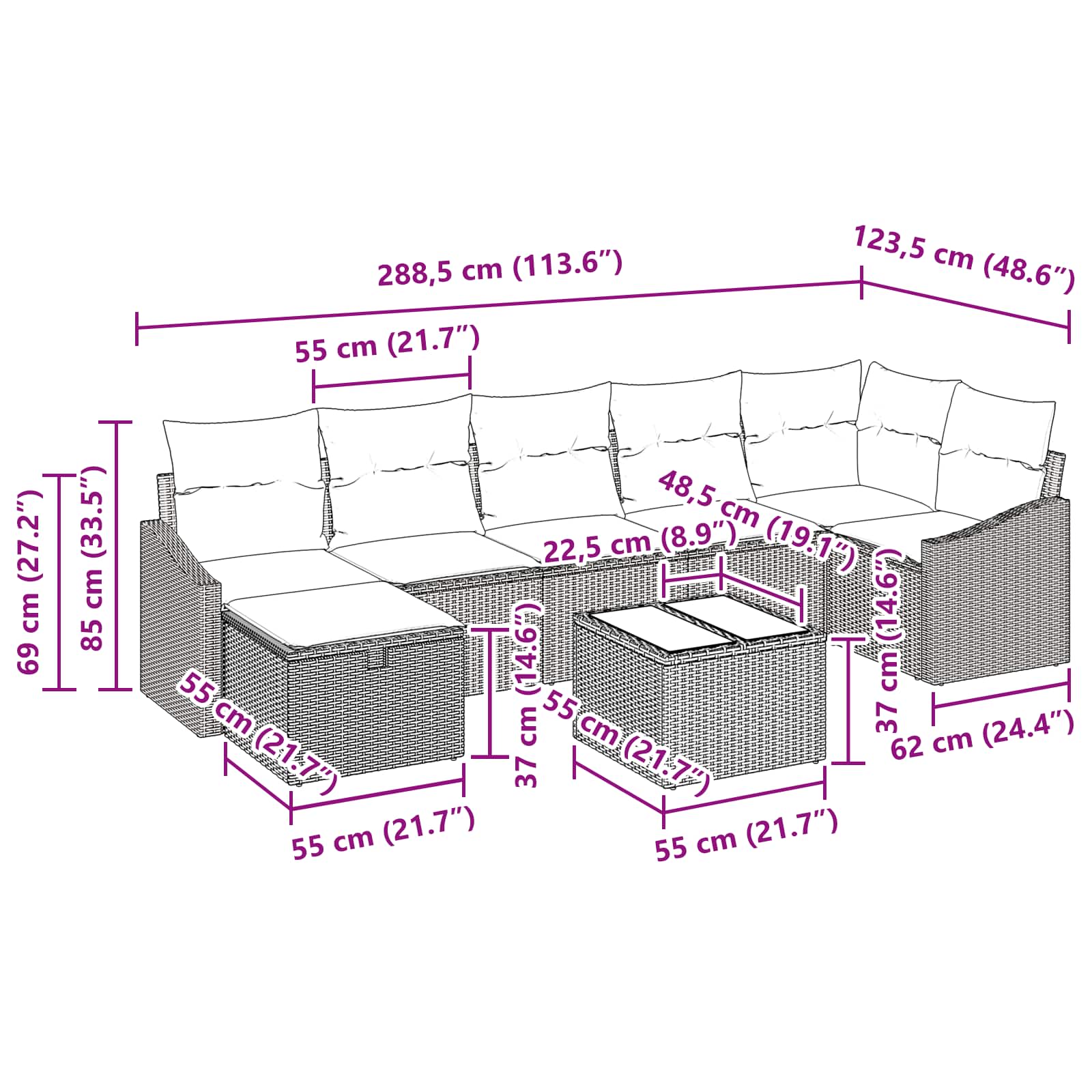 Σετ Καναπέ με μαξιλάρι με αποθήκευση 8 pcs συνθετικό ρατάν - Pakobazaar