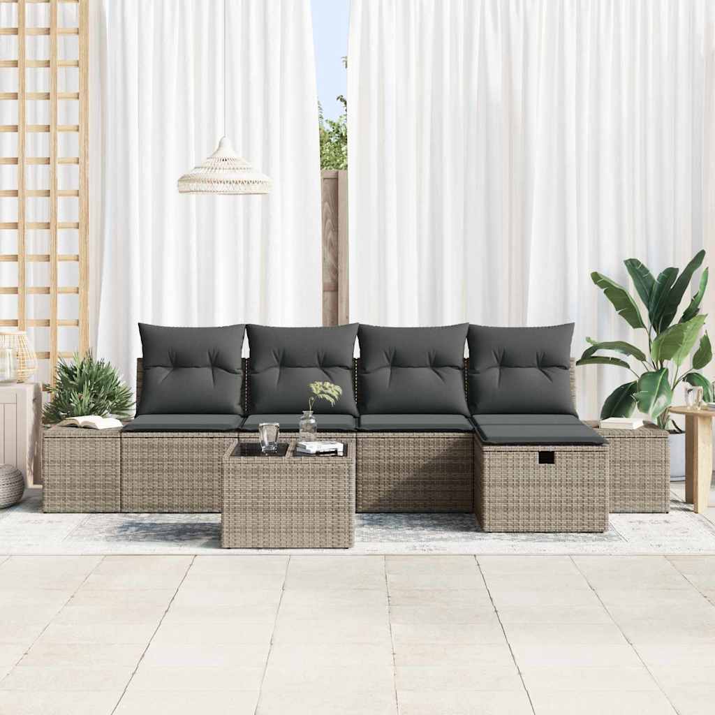Σετ Καναπέ Κήπου με μαξιλάρι 6 pcs Γκρι συνθετικό ρατάν - Pakobazaar