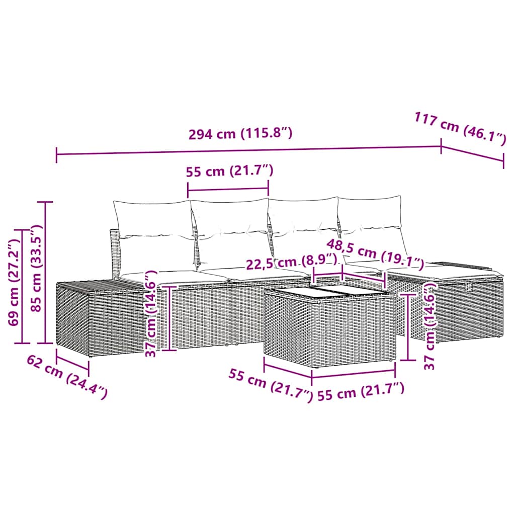 Σετ Καναπέ Κήπου με μαξιλάρι 6 pcs Μπεζ συνθετικό ρατάν