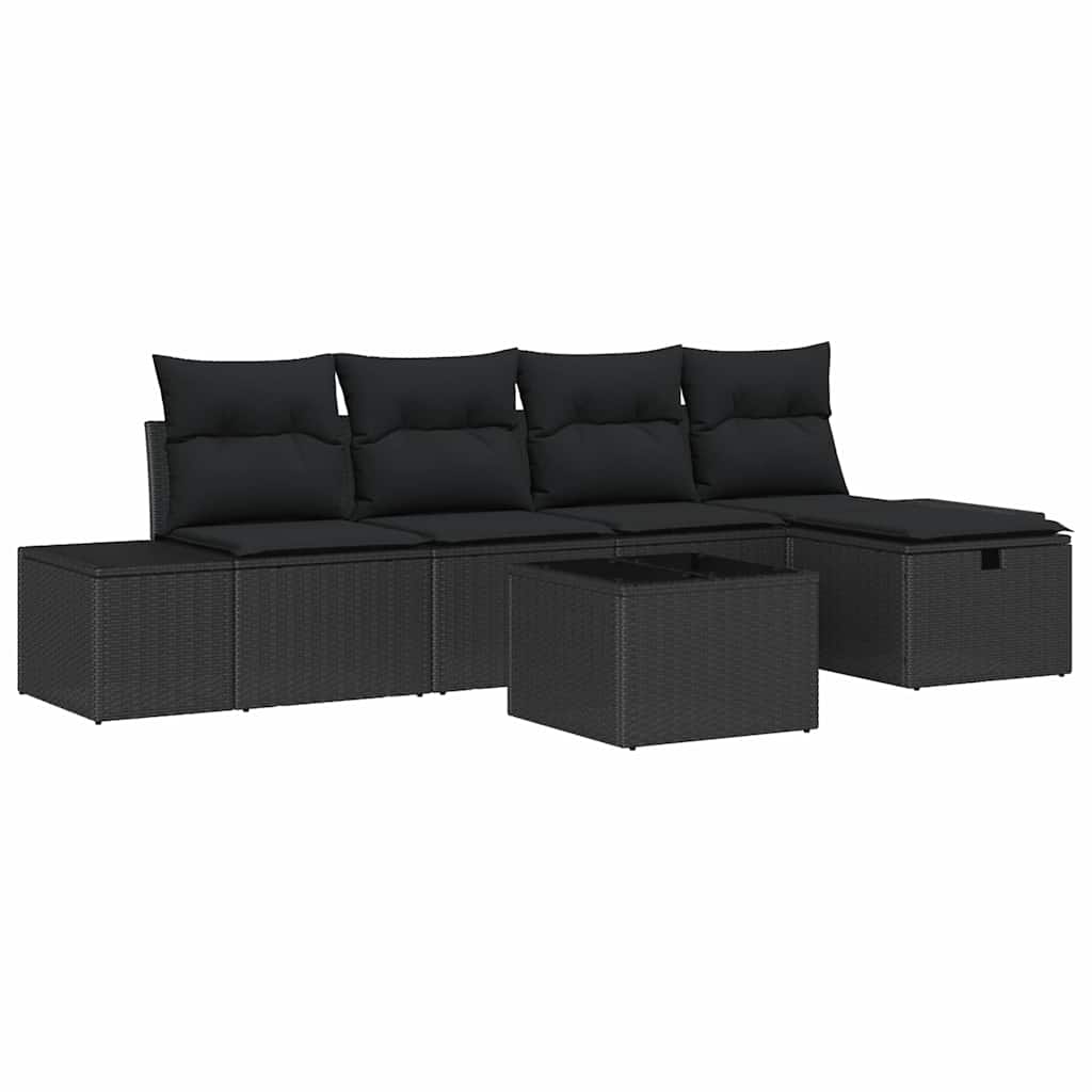Σετ Καναπέ Κήπου με μαξιλάρι 6 pcs Μαύρο συνθετικό ρατάν - Pakobazaar