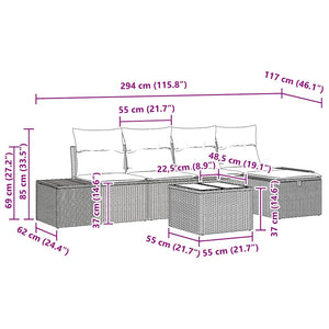 Σετ Καναπέ Κήπου με μαξιλάρι 6 pcs Μαύρο συνθετικό ρατάν - Pakobazaar