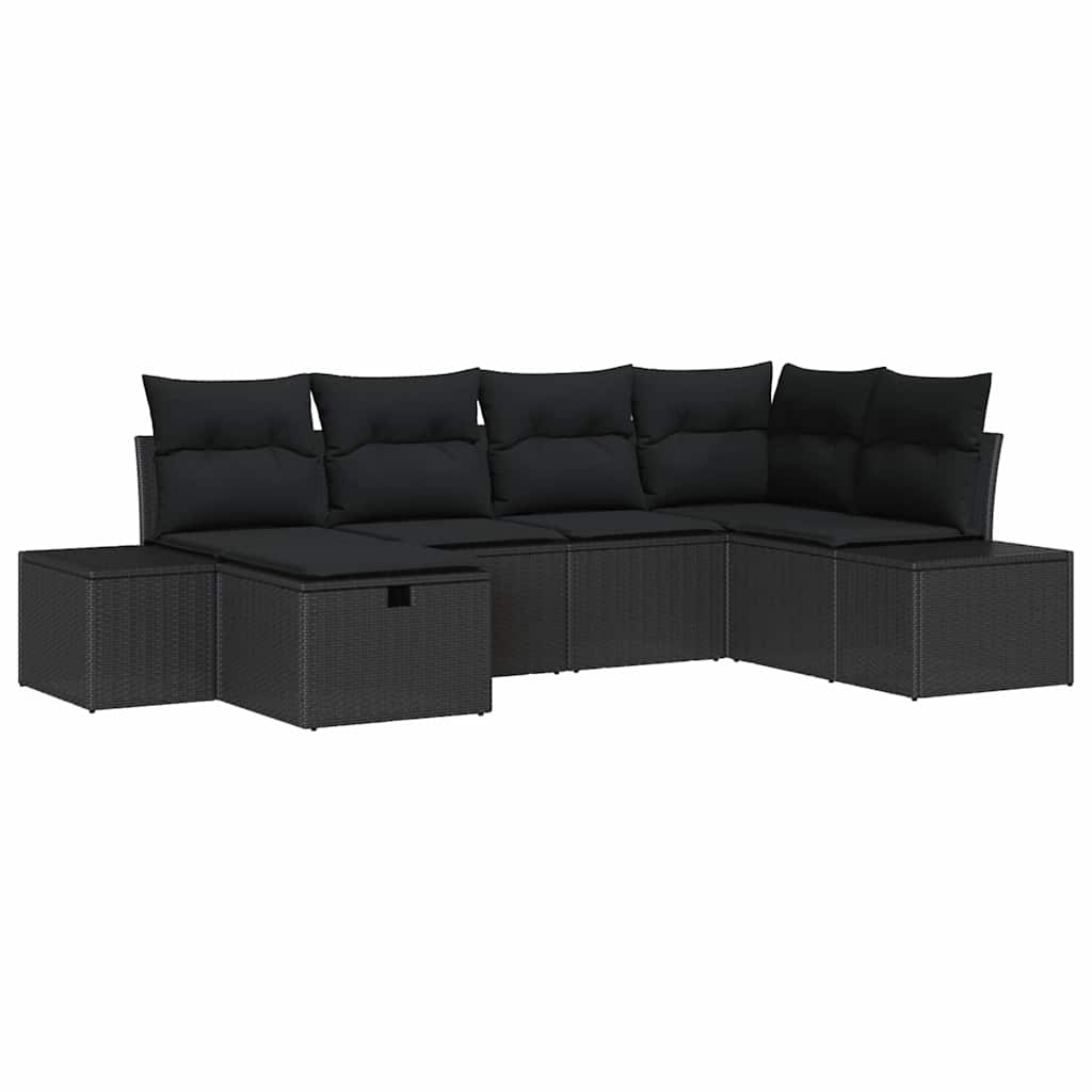Σετ Καναπέ Κήπου με μαξιλάρι 6 pcs Μαύρο συνθετικό ρατάν - Pakobazaar