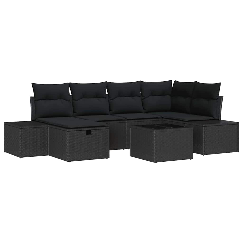 Σετ Καναπέ Κήπου με μαξιλάρι 7 pcs Μαύρο συνθετικό ρατάν - Pakobazaar