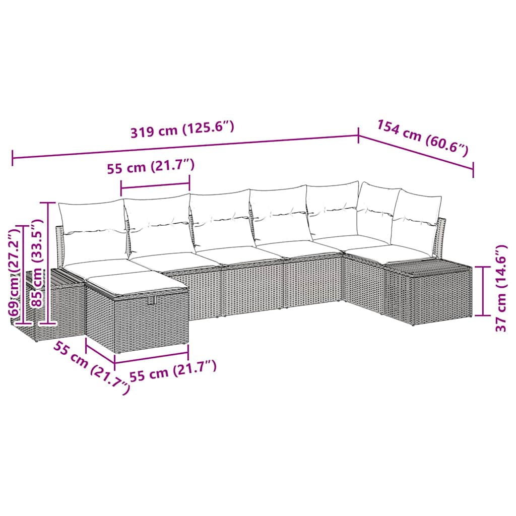Σετ Καναπέ Κήπου με μαξιλάρι 7 pcs Καφέ συνθετικό ρατάν - Pakobazaar