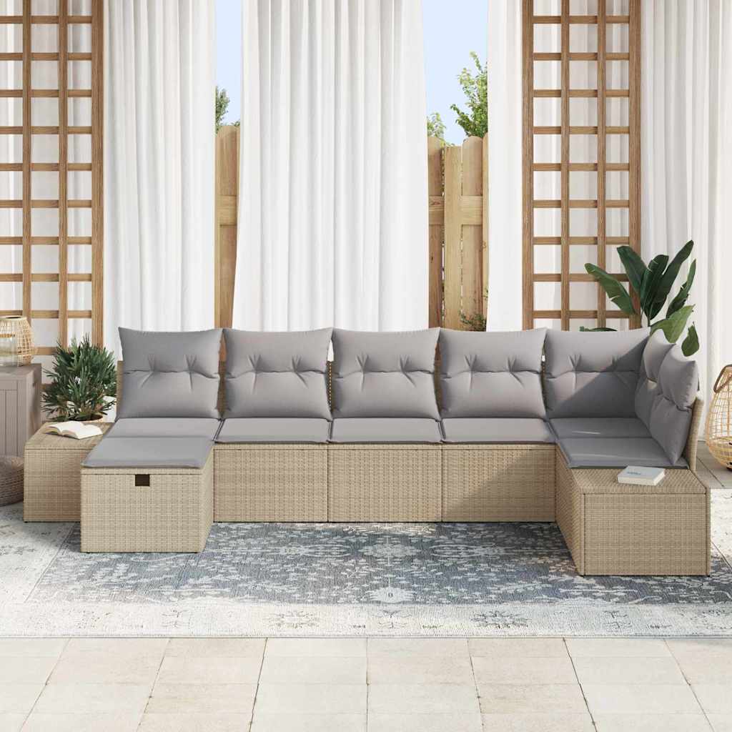 Σετ Καναπέ Κήπου με μαξιλάρι 7 pcs Μπεζ συνθετικό ρατάν