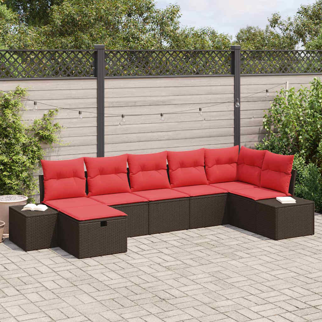 Σετ Καναπέ Κήπου με μαξιλάρι 7 pcs Καφέ συνθετικό ρατάν - Pakobazaar