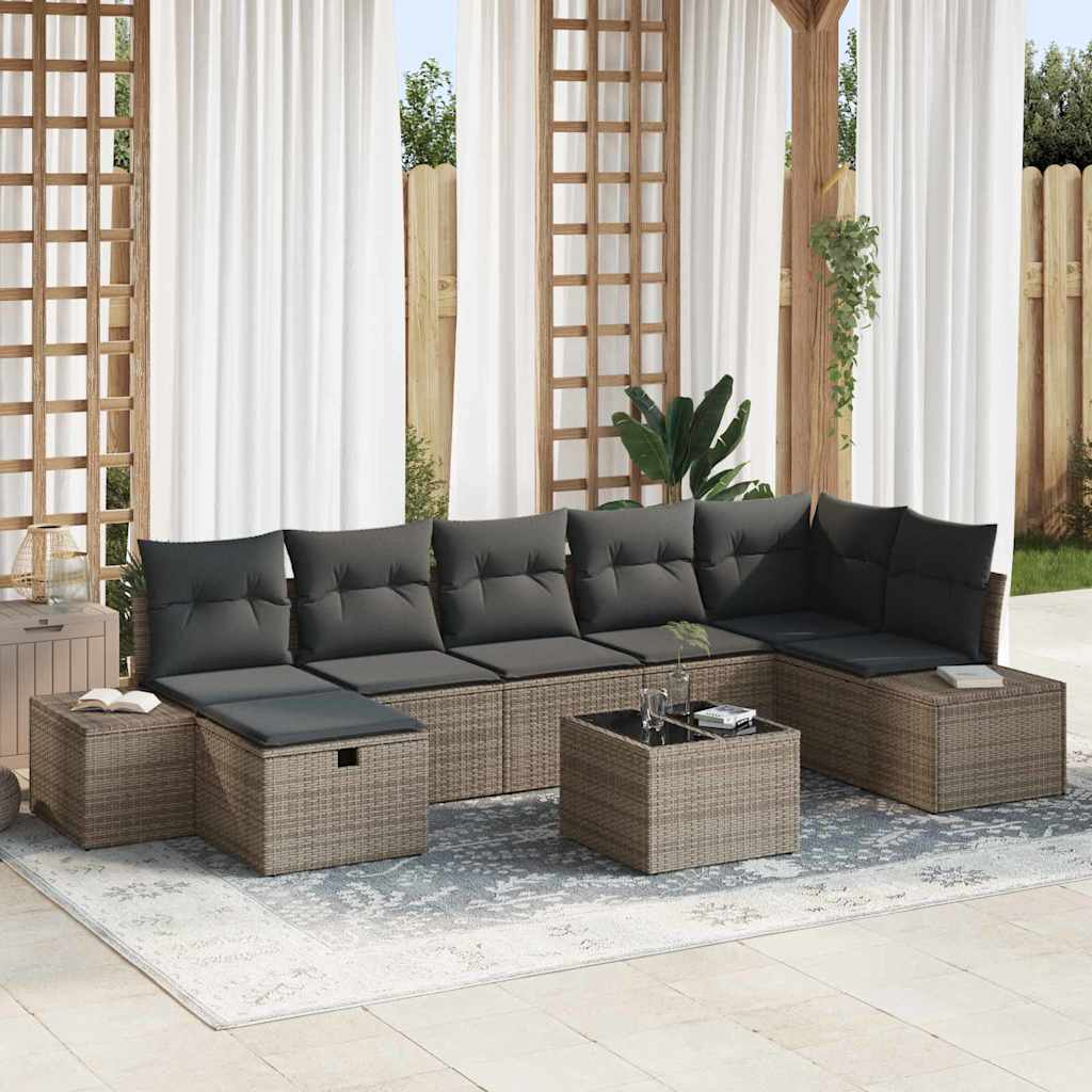Σετ Καναπέ Κήπου με μαξιλάρι 8 pcs Γκρι συνθετικό ρατάν - Pakobazaar