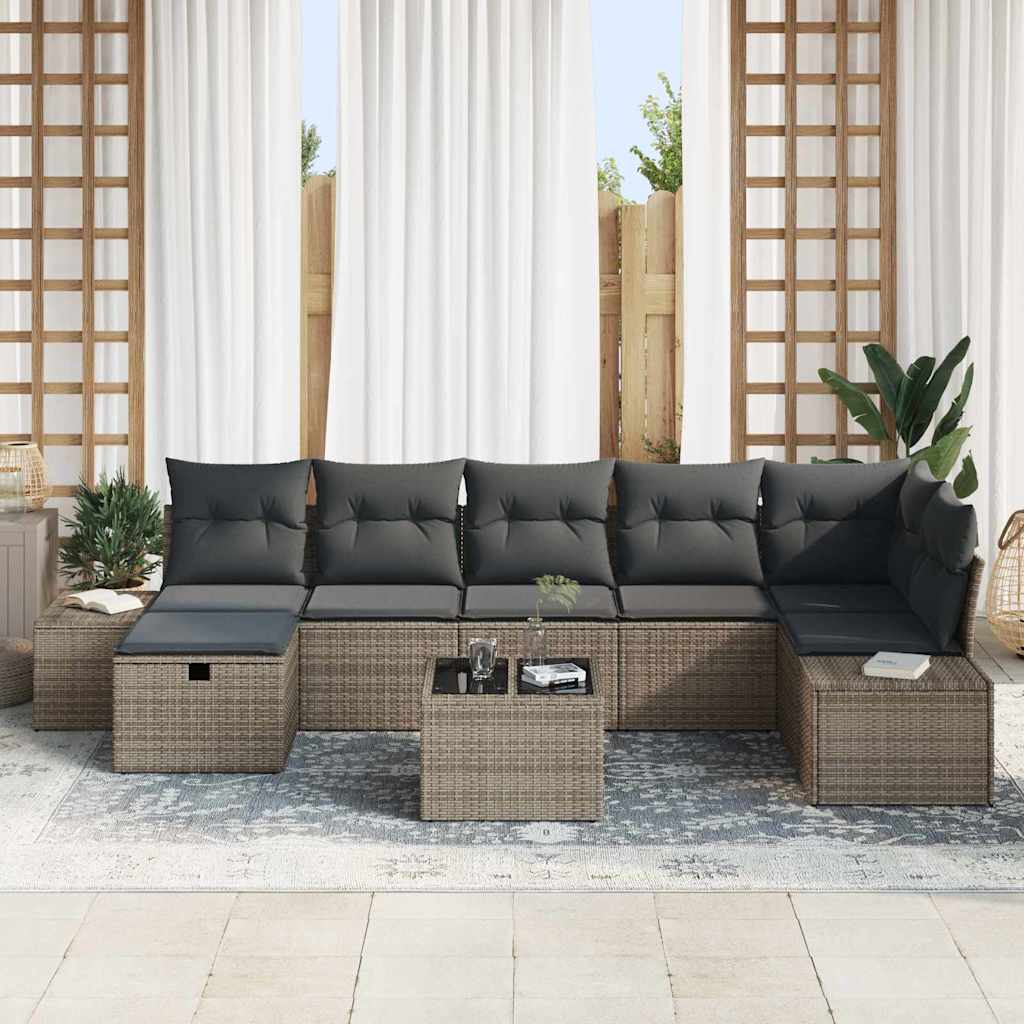 Σετ Καναπέ Κήπου με μαξιλάρι 8 pcs Γκρι συνθετικό ρατάν - Pakobazaar