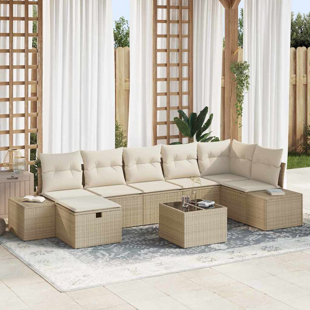 Σετ Καναπέ Κήπου με μαξιλάρι 8 pcs Μπεζ συνθετικό ρατάν