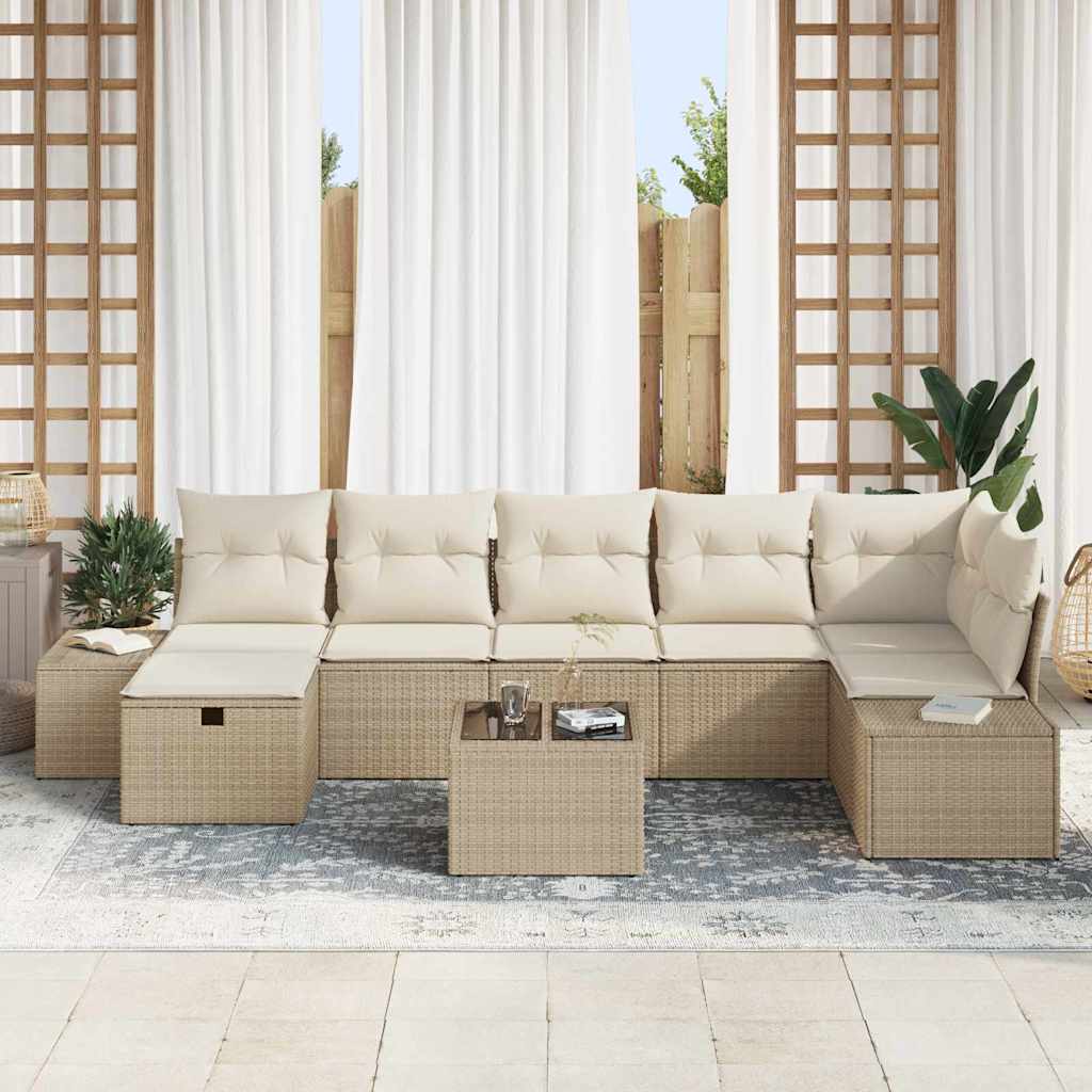 Σετ Καναπέ Κήπου με μαξιλάρι 8 pcs Μπεζ συνθετικό ρατάν