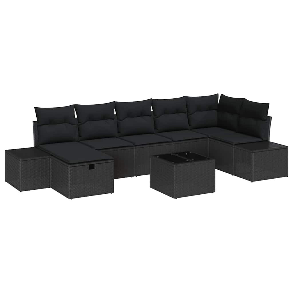 Σετ Καναπέ Κήπου με μαξιλάρι 8 pcs Μαύρο συνθετικό ρατάν