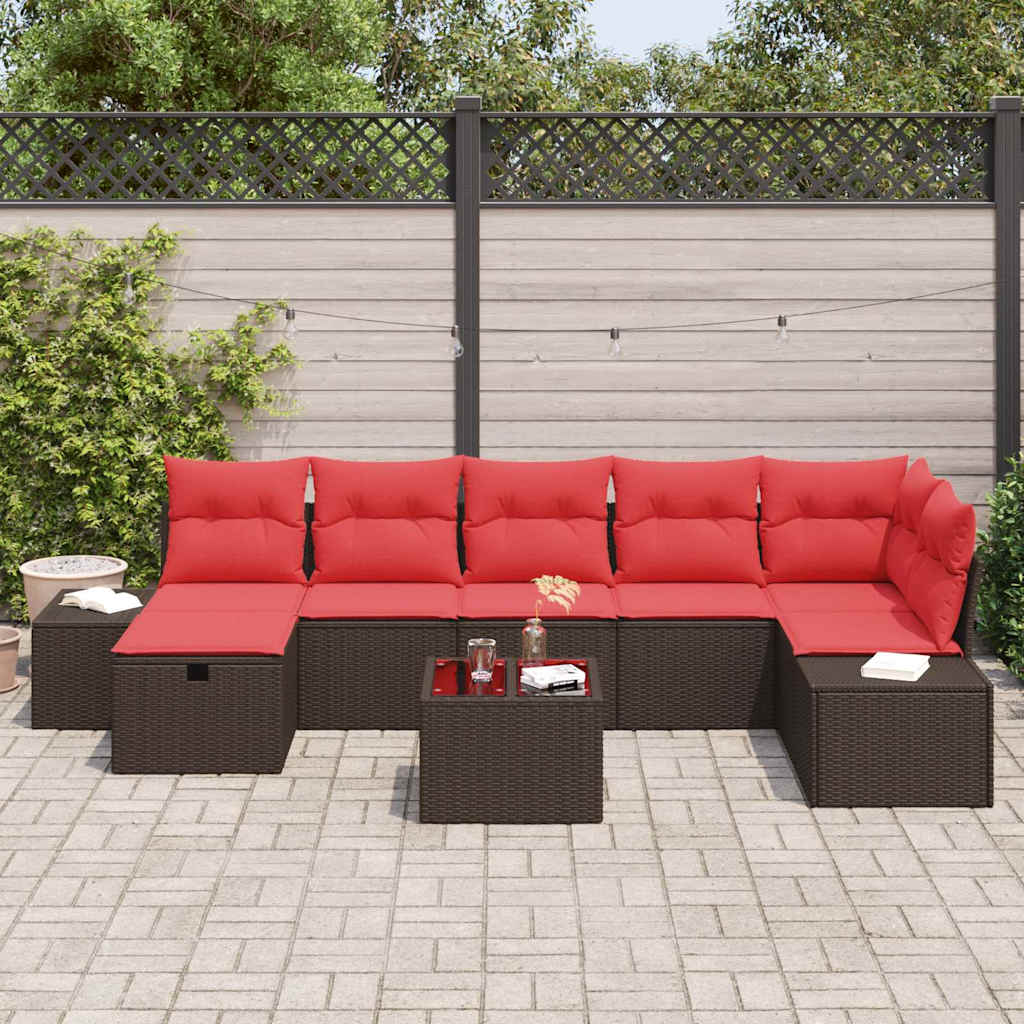 Σετ Καναπέ Κήπου με μαξιλάρι 8 pcs Καφέ συνθετικό ρατάν - Pakobazaar