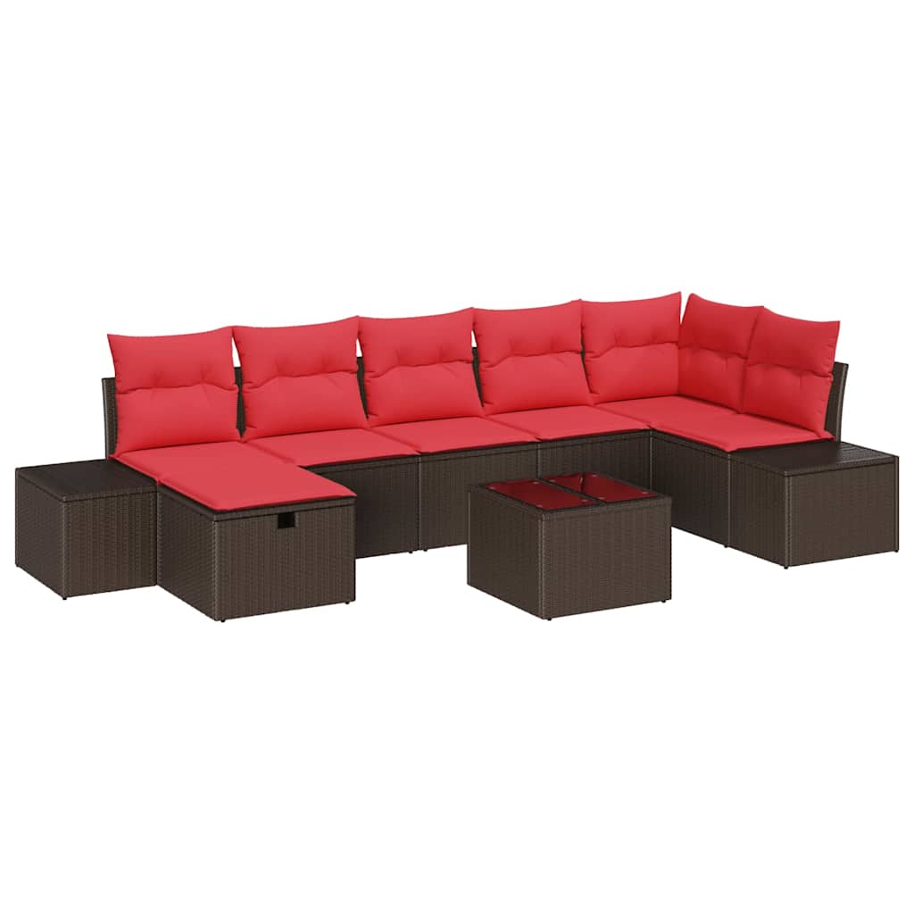Σετ Καναπέ Κήπου με μαξιλάρι 8 pcs Καφέ συνθετικό ρατάν - Pakobazaar