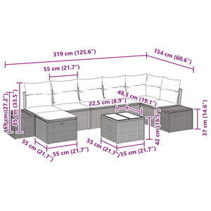 Σετ Καναπέ Κήπου με μαξιλάρι 8 pcs Μαύρο συνθετικό ρατάν - Pakobazaar