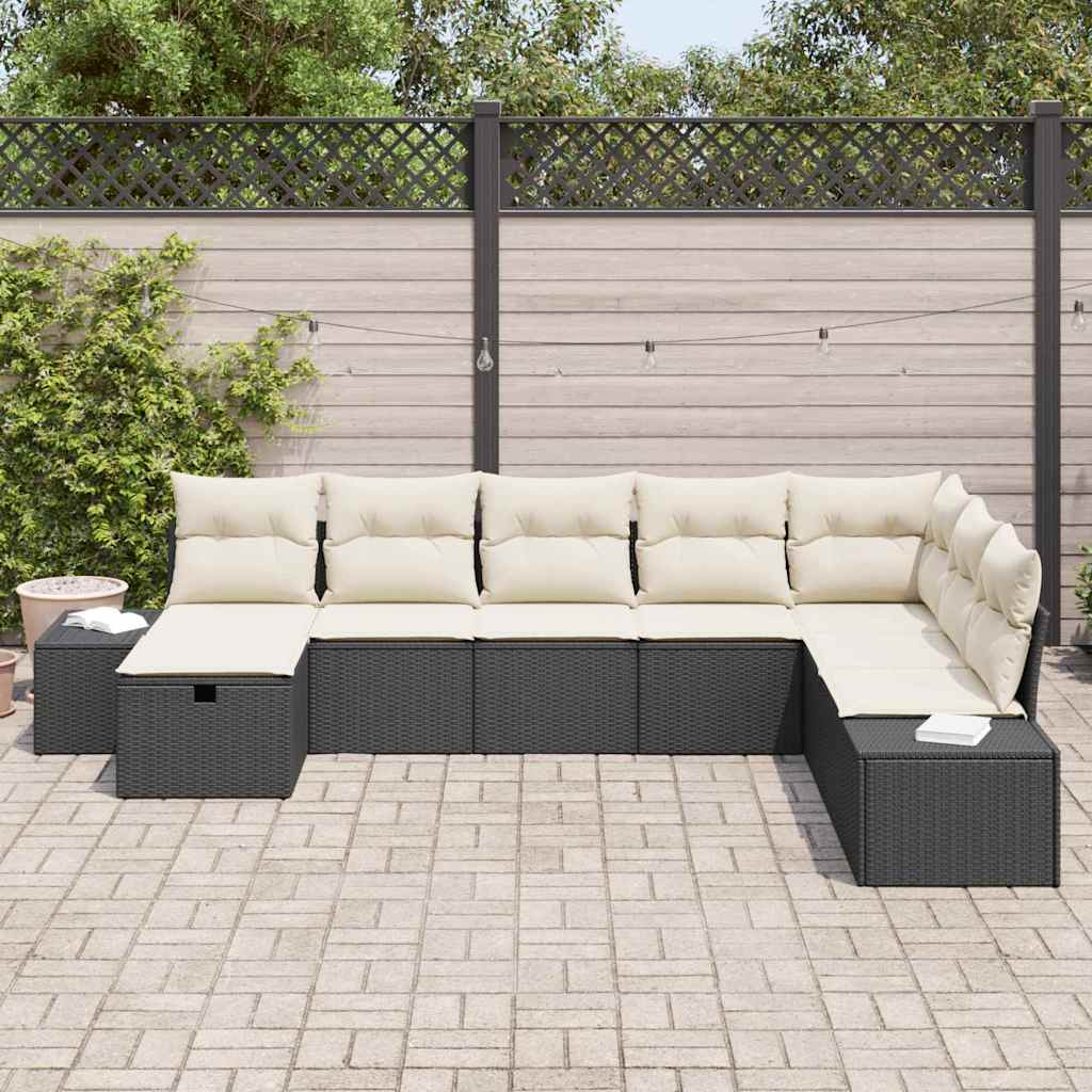 Σετ Καναπέ Κήπου με μαξιλάρι 8 pcs Μαύρο συνθετικό ρατάν - Pakobazaar