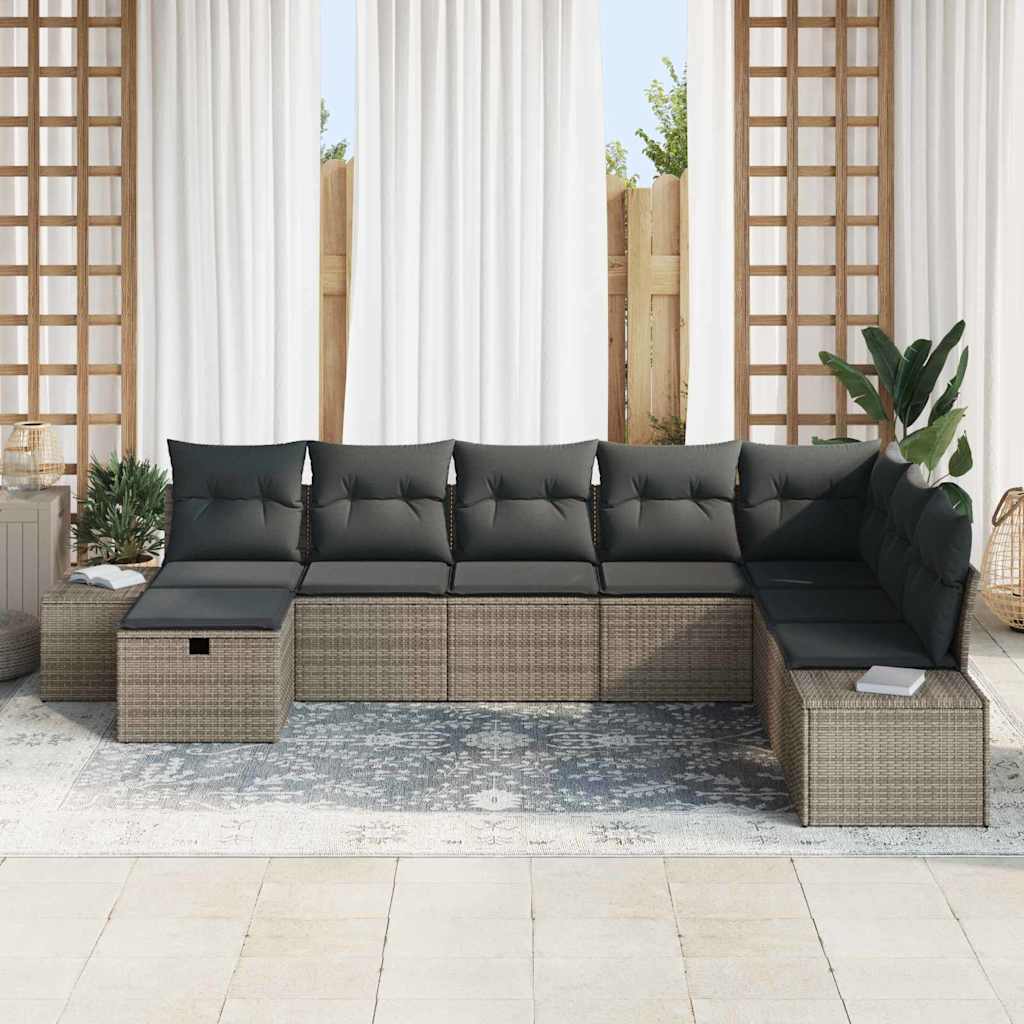 Σετ Καναπέ Κήπου με μαξιλάρι 8 pcs Γκρι συνθετικό ρατάν - Pakobazaar