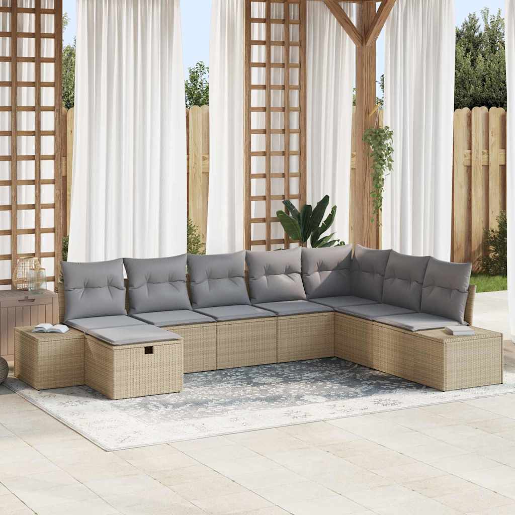 Σετ Καναπέ Κήπου με μαξιλάρι 8 pcs Μπεζ συνθετικό ρατάν