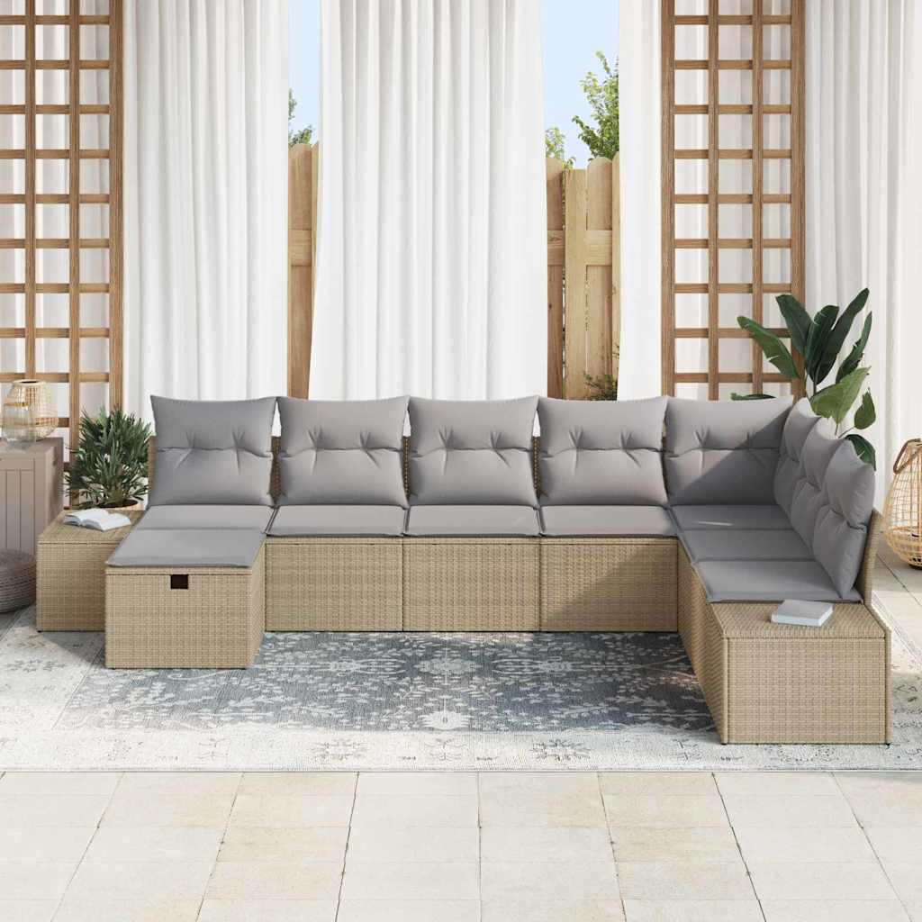 Σετ Καναπέ Κήπου με μαξιλάρι 8 pcs Μπεζ συνθετικό ρατάν