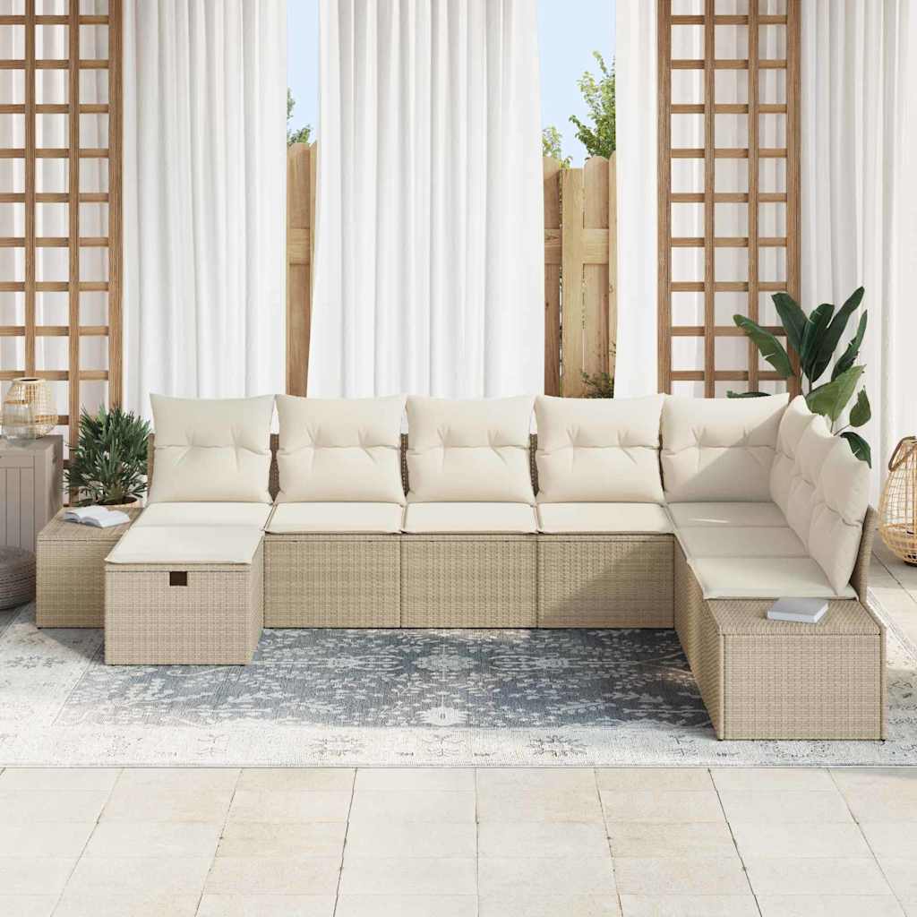 Σετ Καναπέ Κήπου με μαξιλάρι 8 pcs Μπεζ συνθετικό ρατάν