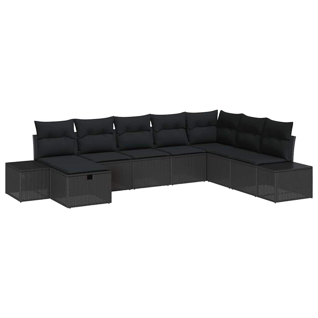 Σετ Καναπέ Κήπου με μαξιλάρι 8 pcs Μαύρο συνθετικό ρατάν