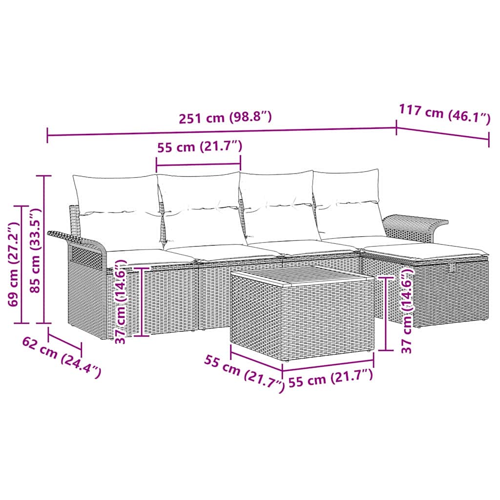 Σετ Καναπέ Κήπου με μαξιλάρι 6 pcs Μαύρο συνθετικό ρατάν