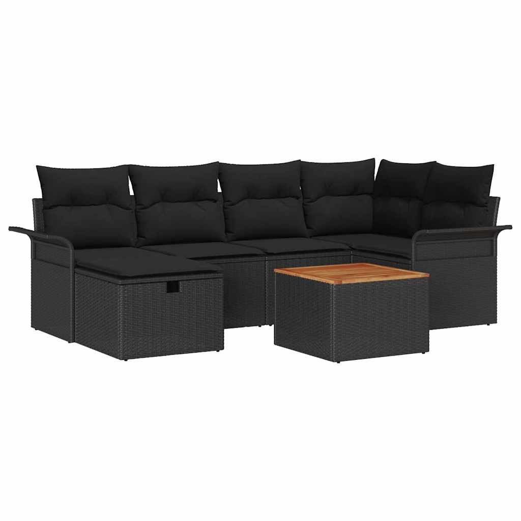 Σετ Καναπέ Κήπου με μαξιλάρι 7 pcs Μαύρο συνθετικό ρατάν - Pakobazaar