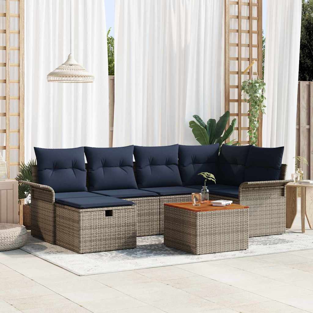 Σετ Καναπέ Κήπου με μαξιλάρι 7 pcs Γκρι συνθετικό ρατάν - Pakobazaar