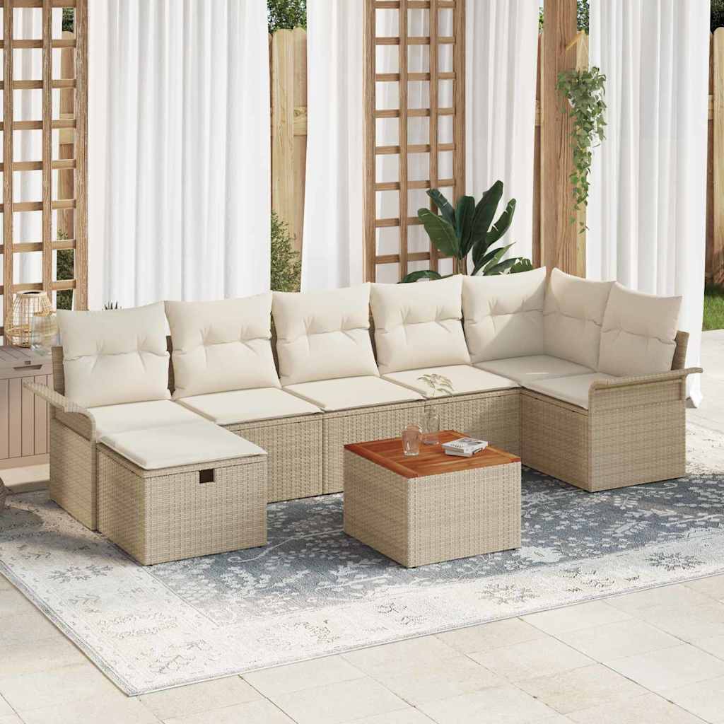 Σετ Καναπέ Κήπου με μαξιλάρι 8 pcs Μπεζ συνθετικό ρατάν