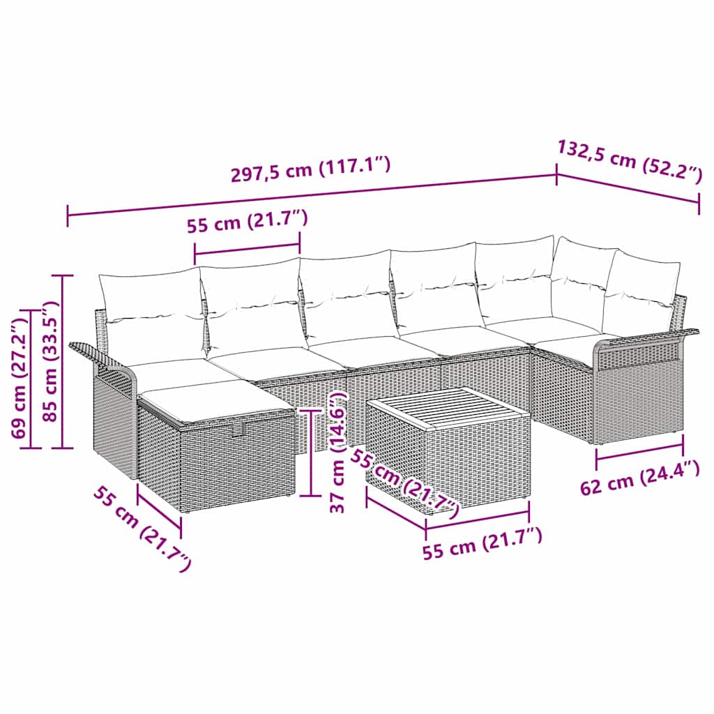 Σετ Καναπέ Κήπου με μαξιλάρι 8 pcs Μπεζ συνθετικό ρατάν