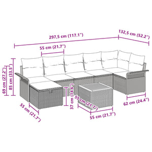 Σετ Καναπέ Κήπου με μαξιλάρι 8 pcs Γκρι συνθετικό ρατάν - Pakobazaar