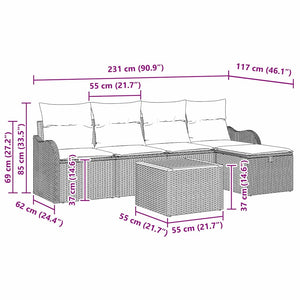 Σετ Καναπέ Κήπου με μαξιλάρι 6 pcs Μπεζ συνθετικό ρατάν - Pakobazaar