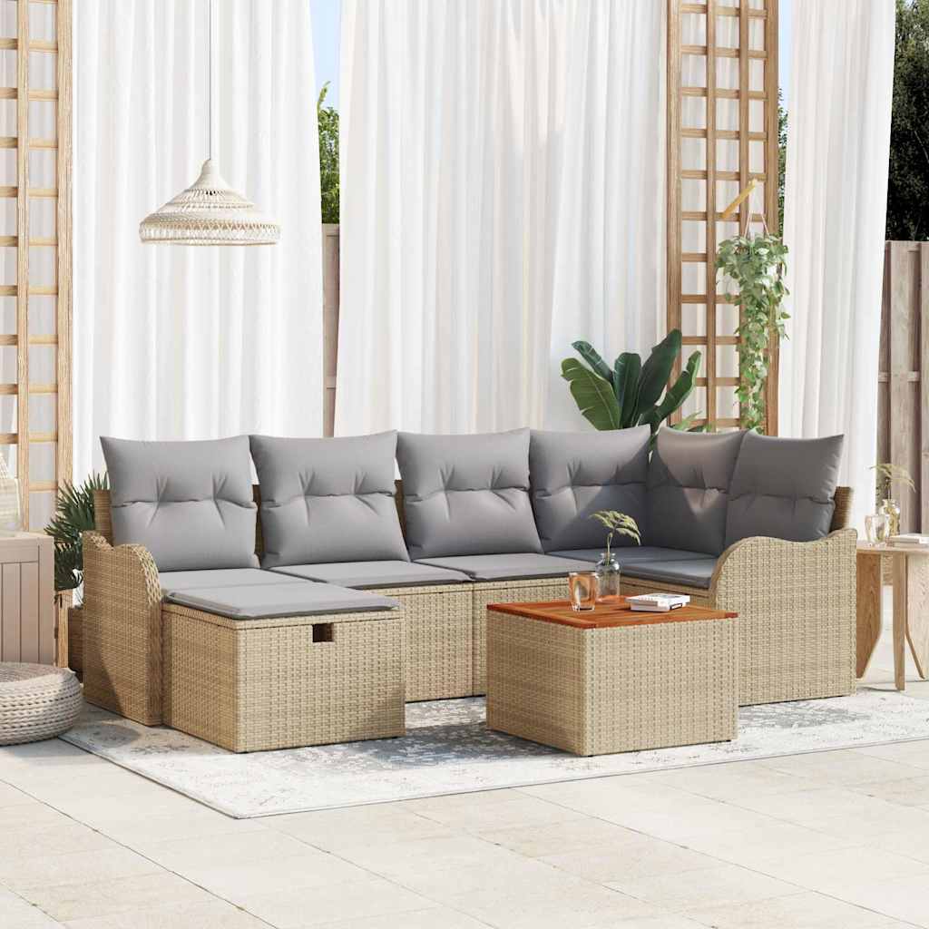 Σετ Καναπέ Κήπου με μαξιλάρι 7 pcs Μπεζ συνθετικό ρατάν