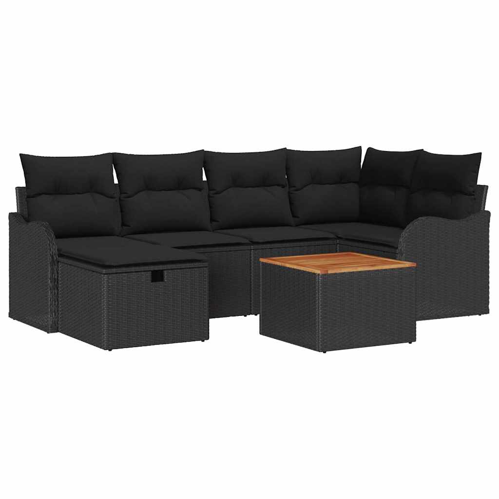 Σετ Καναπέ Κήπου με μαξιλάρι 7 pcs Μαύρο συνθετικό ρατάν - Pakobazaar