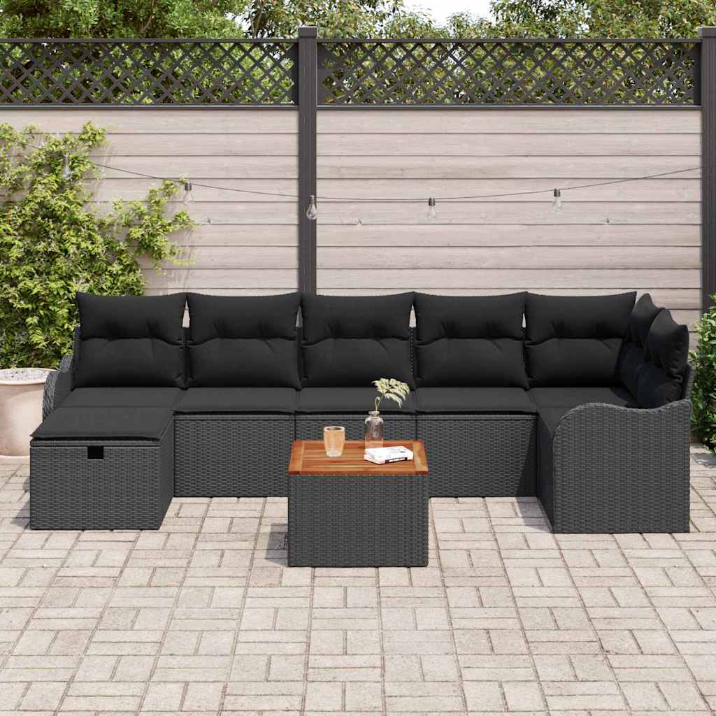Σετ Καναπέ Κήπου με μαξιλάρι 8 pcs Μαύρο συνθετικό ρατάν - Pakobazaar