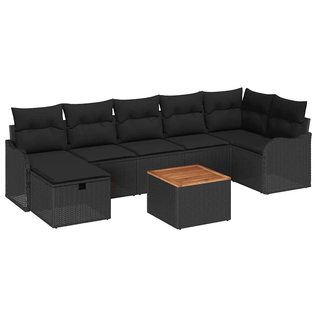 Σετ Καναπέ Κήπου με μαξιλάρι 8 pcs Μαύρο συνθετικό ρατάν - Pakobazaar