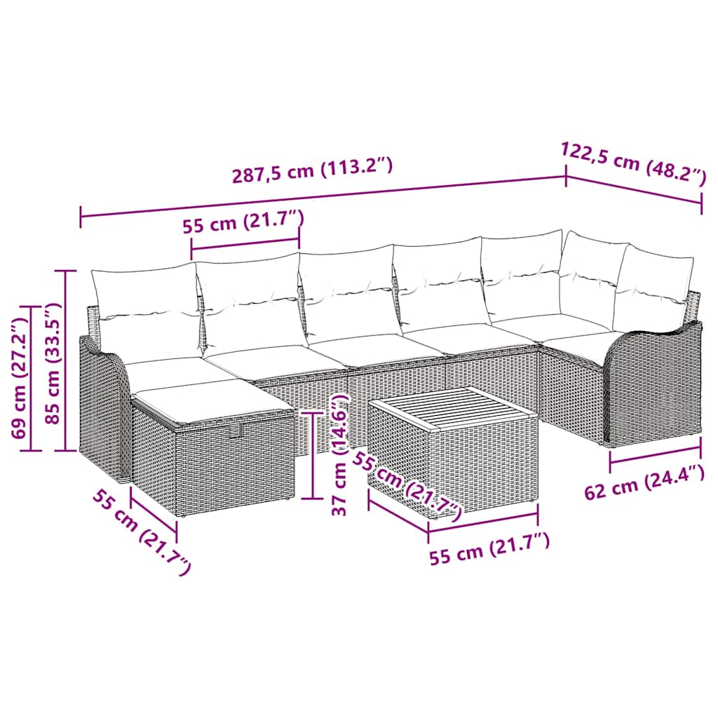 Σετ Καναπέ Κήπου με μαξιλάρι 8 pcs Μαύρο συνθετικό ρατάν - Pakobazaar