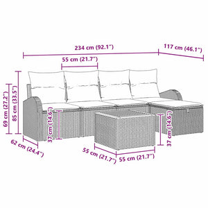 Σετ Καναπέ Κήπου με μαξιλάρι 6 pcs Μαύρο συνθετικό ρατάν - Pakobazaar