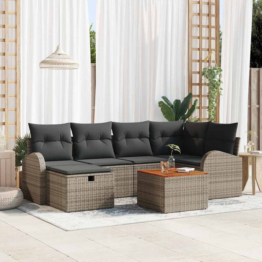 Σετ Καναπέ Κήπου με μαξιλάρι 7 pcs Γκρι συνθετικό ρατάν - Pakobazaar