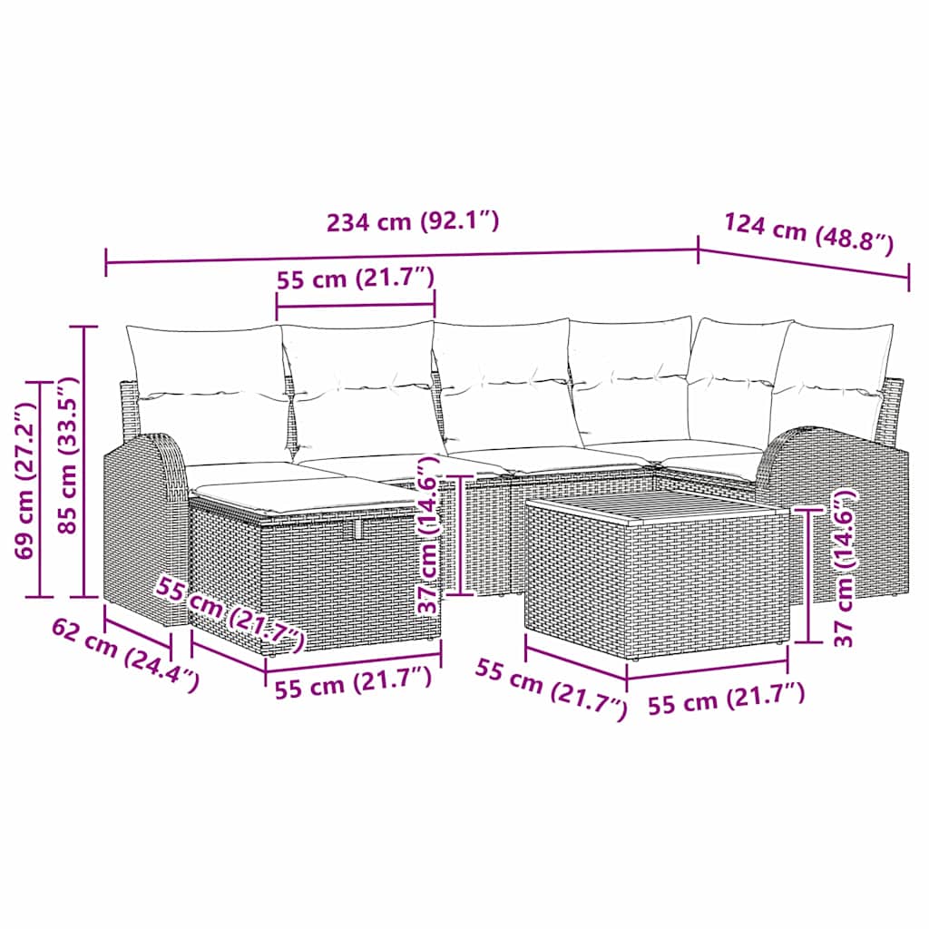 Σετ Καναπέ Κήπου με μαξιλάρι 7 pcs Μαύρο συνθετικό ρατάν - Pakobazaar