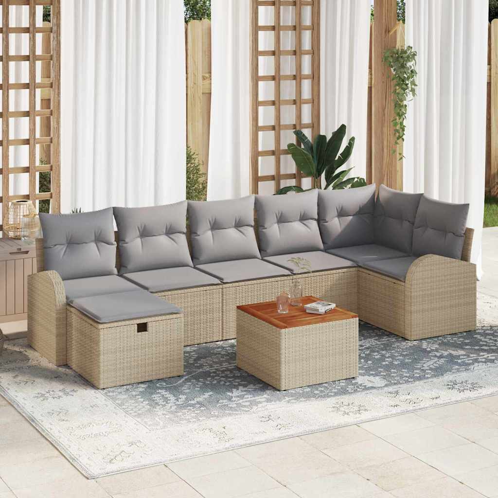 Σετ Καναπέ Κήπου με μαξιλάρι 8 pcs Μπεζ συνθετικό ρατάν