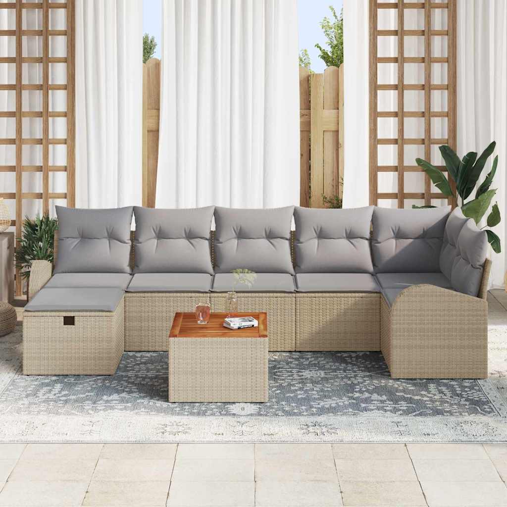 Σετ Καναπέ Κήπου με μαξιλάρι 8 pcs Μπεζ συνθετικό ρατάν