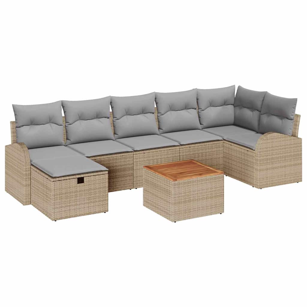 Σετ Καναπέ Κήπου με μαξιλάρι 8 pcs Μπεζ συνθετικό ρατάν