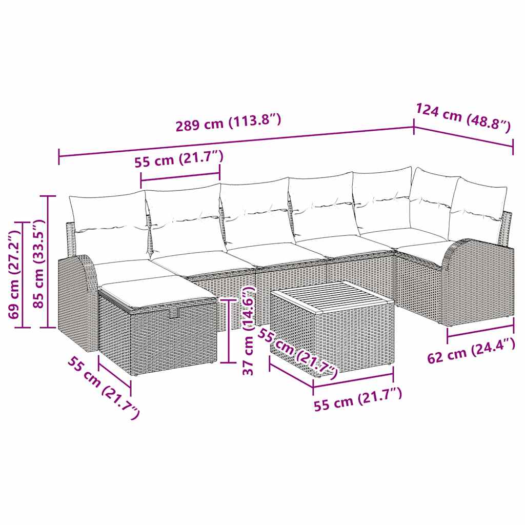 Σετ Καναπέ Κήπου με μαξιλάρι 8 pcs Μπεζ συνθετικό ρατάν