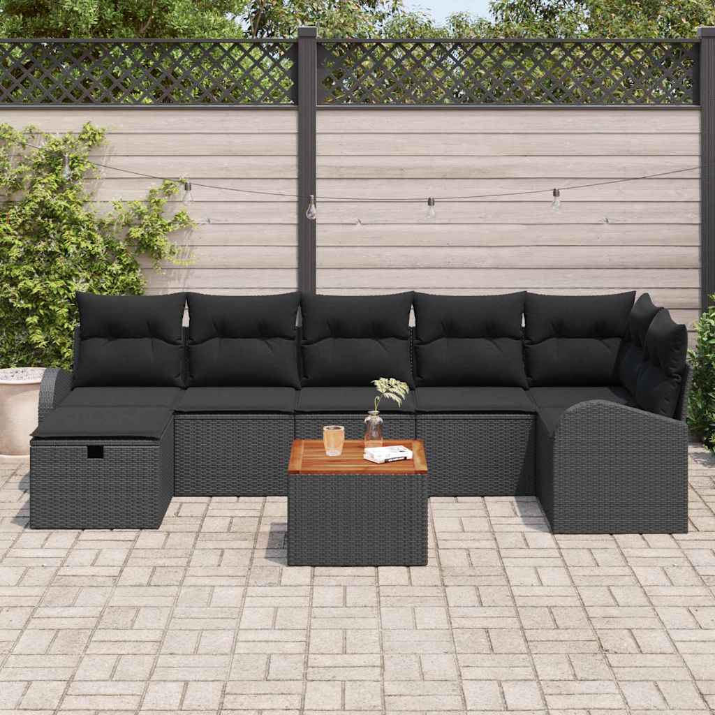 Σετ Καναπέ Κήπου με μαξιλάρι 8 pcs Μαύρο συνθετικό ρατάν - Pakobazaar