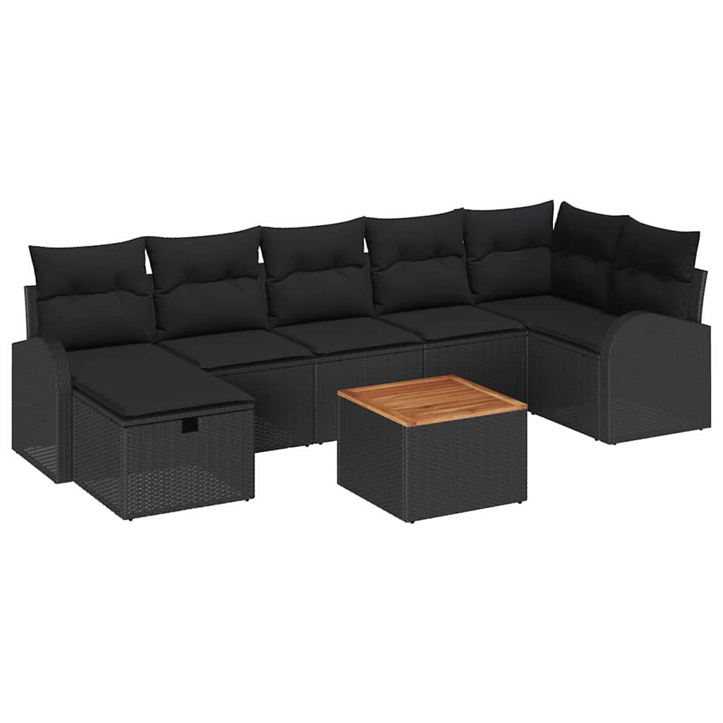 Σετ Καναπέ Κήπου με μαξιλάρι 8 pcs Μαύρο συνθετικό ρατάν - Pakobazaar