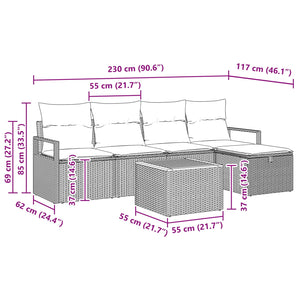 Σετ Καναπέ Κήπου με μαξιλάρι 6 pcs Γκρι συνθετικό ρατάν - Pakobazaar