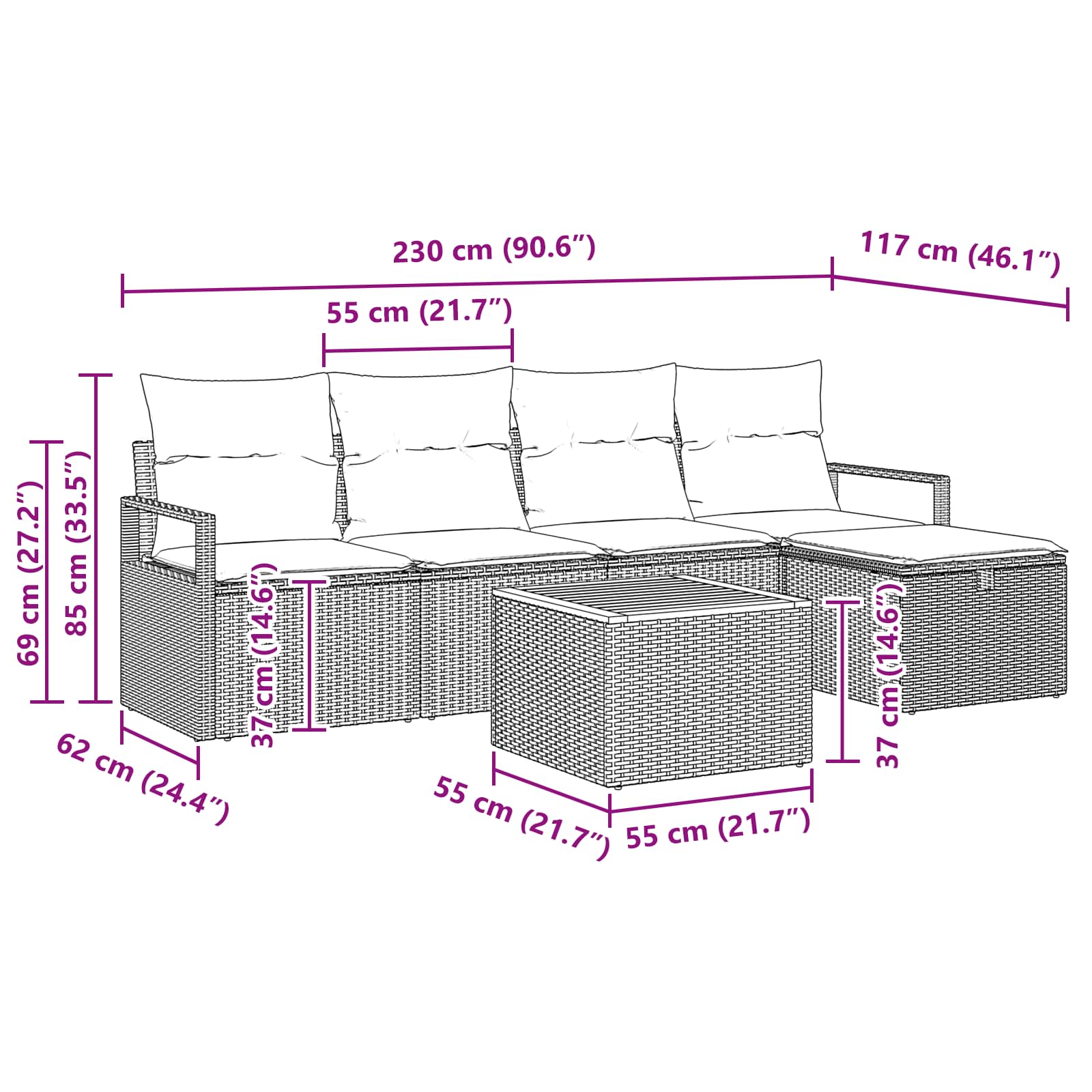 Σετ Καναπέ Κήπου με μαξιλάρι 6 pcs Μαύρο συνθετικό ρατάν - Pakobazaar