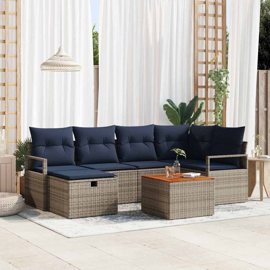 Σετ Καναπέ Κήπου με μαξιλάρι 7 pcs Γκρι συνθετικό ρατάν - Pakobazaar