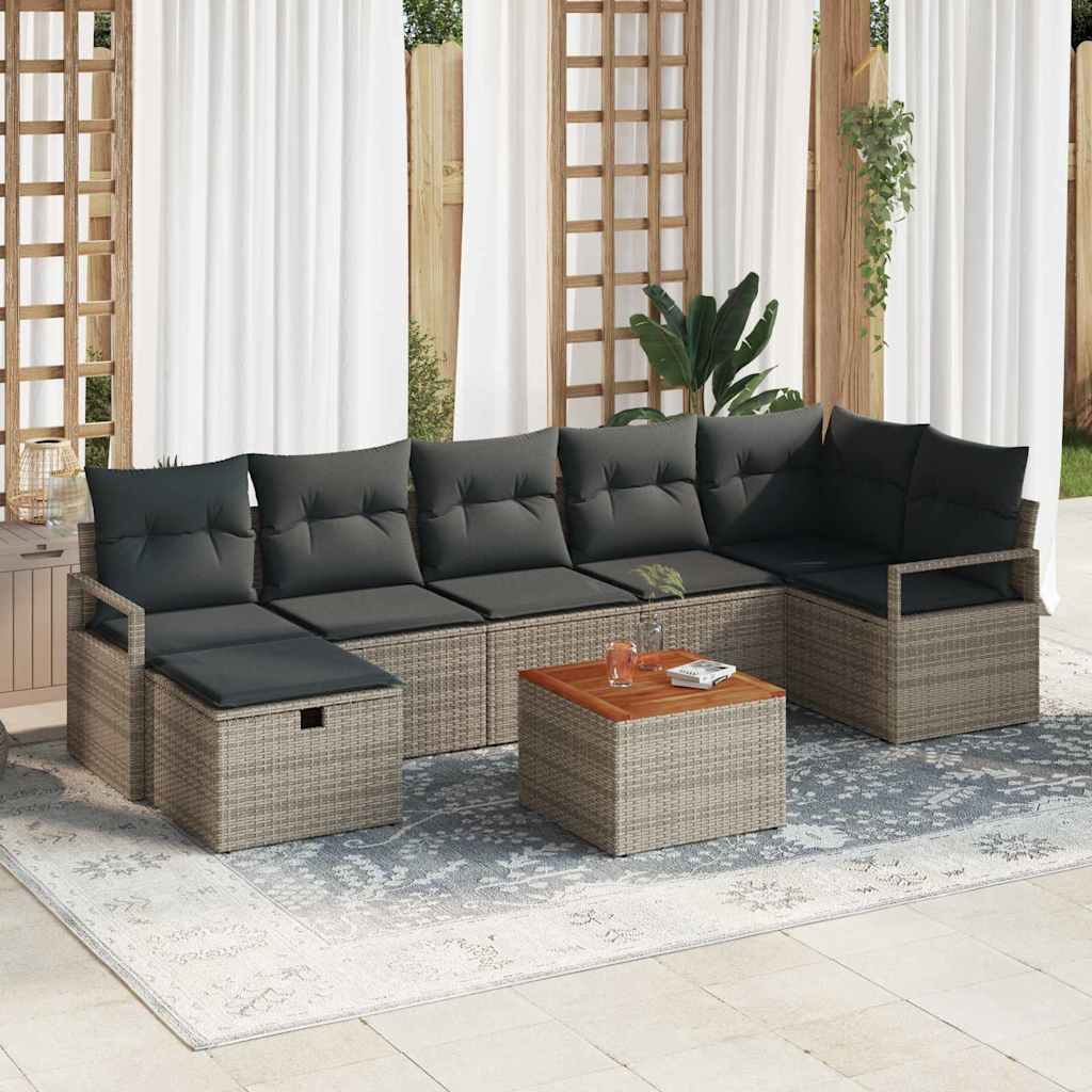 Σετ Καναπέ Κήπου με μαξιλάρι 8 pcs Γκρι συνθετικό ρατάν - Pakobazaar