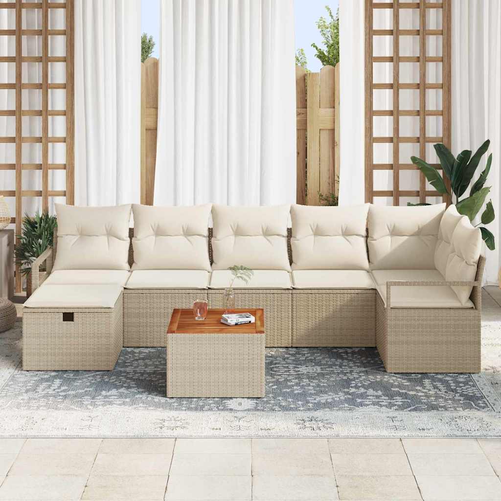 Σετ Καναπέ Κήπου με μαξιλάρι 8 pcs Μπεζ συνθετικό ρατάν